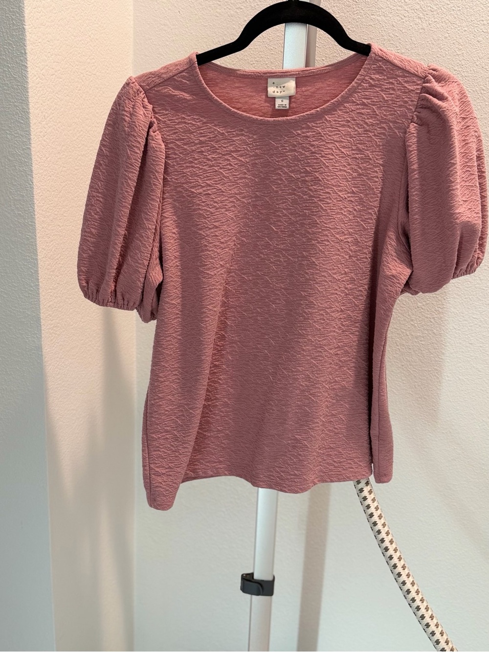 a new day Dusty Rose Puff Sleeve Textured Top